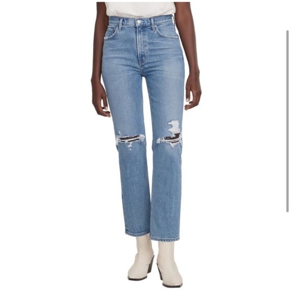 AGOLDE WILDER RIPPED KNEE RELAXED FIT STRETCH Classic Blue Jeans ICONIC 5 pocket - Picture 1 of 8